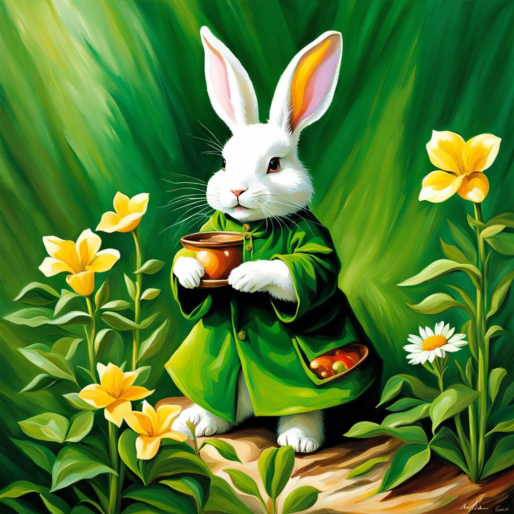 Whimsical Herbalist in a Vibrant, Digital Landscape with Afr...