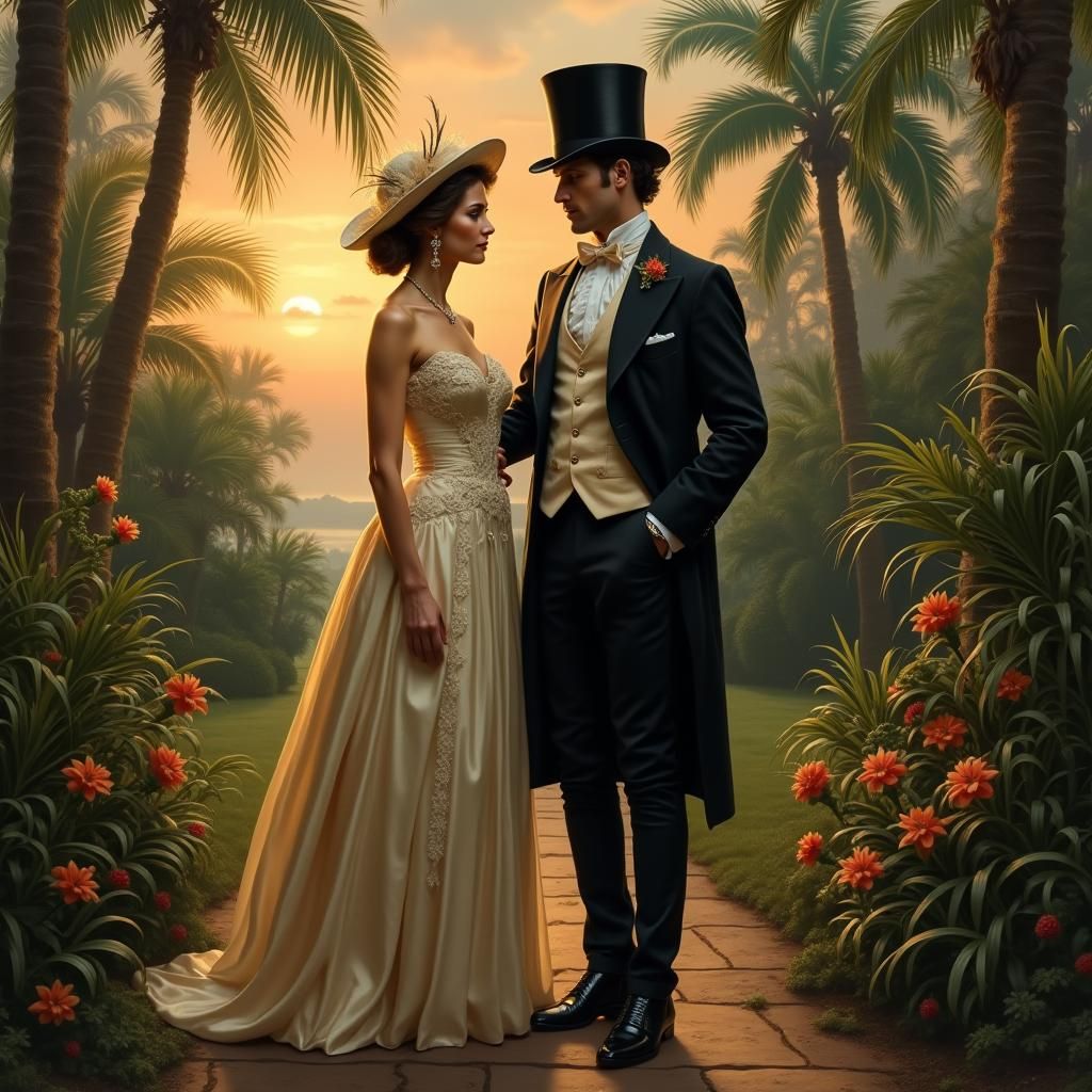Tropical Sunset: Gentleman and Lady in Classical Painting St...