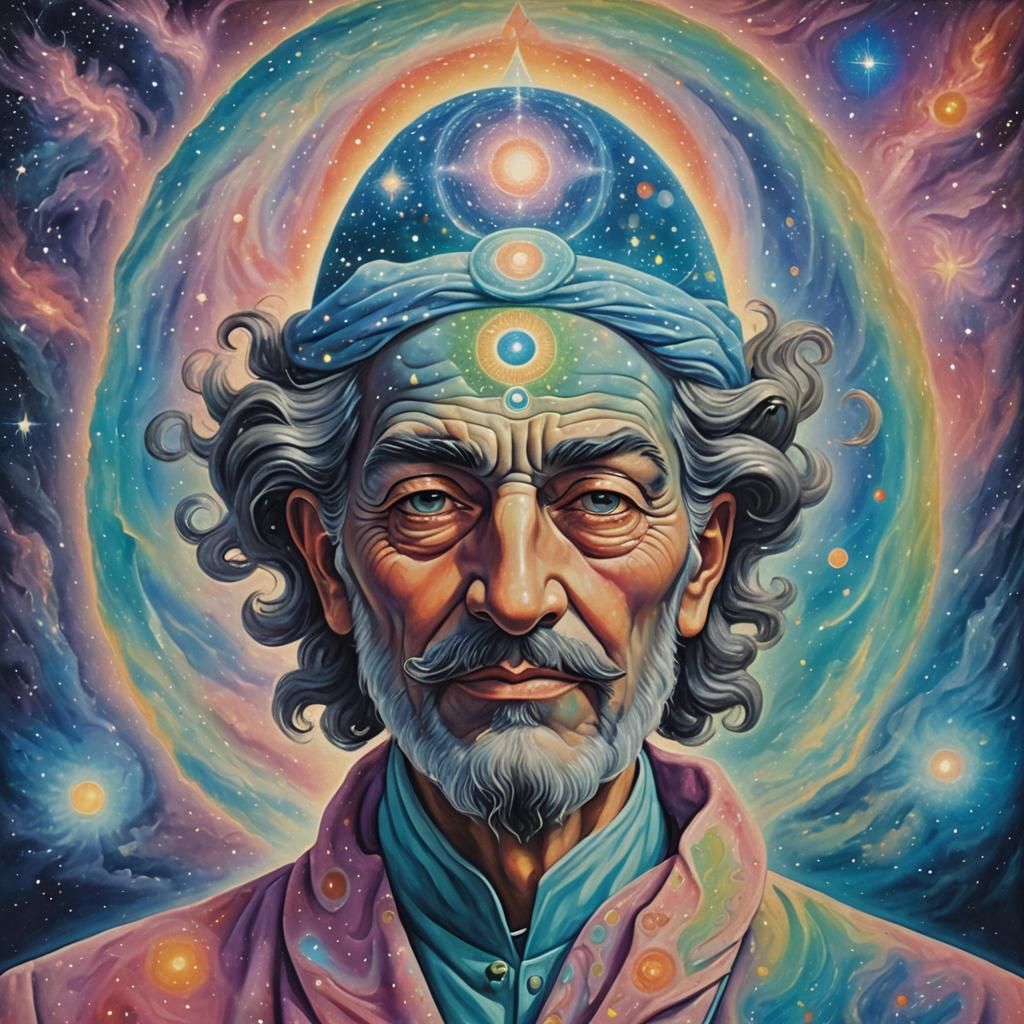 Guru with Galaxy Eye in Surreal Pastel Hues