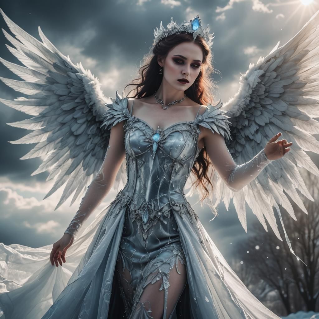 Gothic Ice Queen with Wings in Divine Light