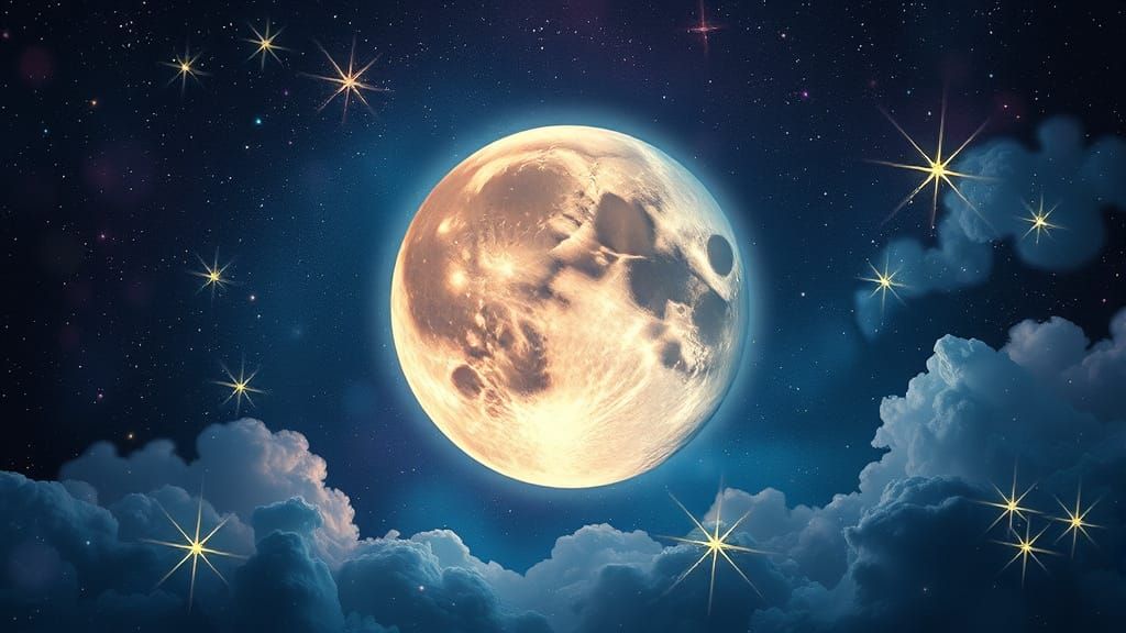 Hyperrealistic Romantic Watercolor Masterpiece of Moon and S...