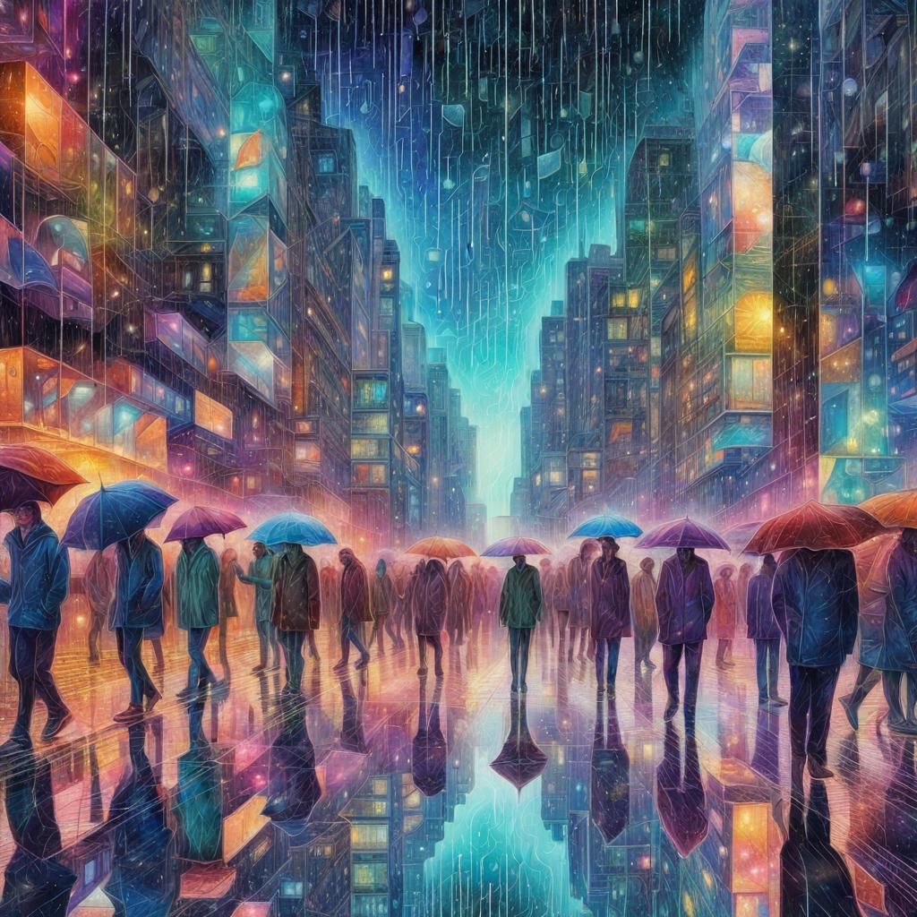 Astral Mosaic Reflects Rainy City Night in 8K