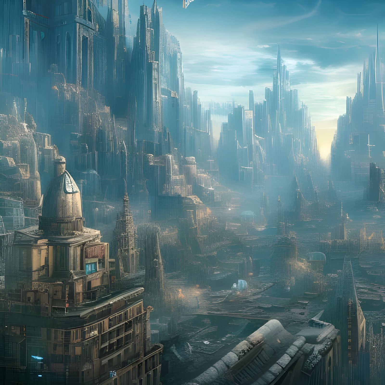 Magical Post-Apocalyptic City: a Hyperdetailed Digital Paint...