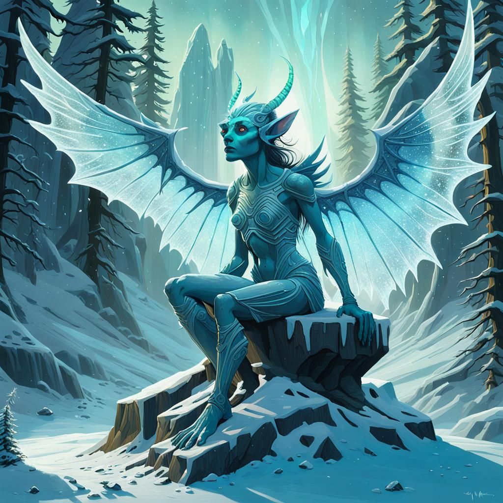 Angelic Frost Goblin in Mystical Glacial Landscape