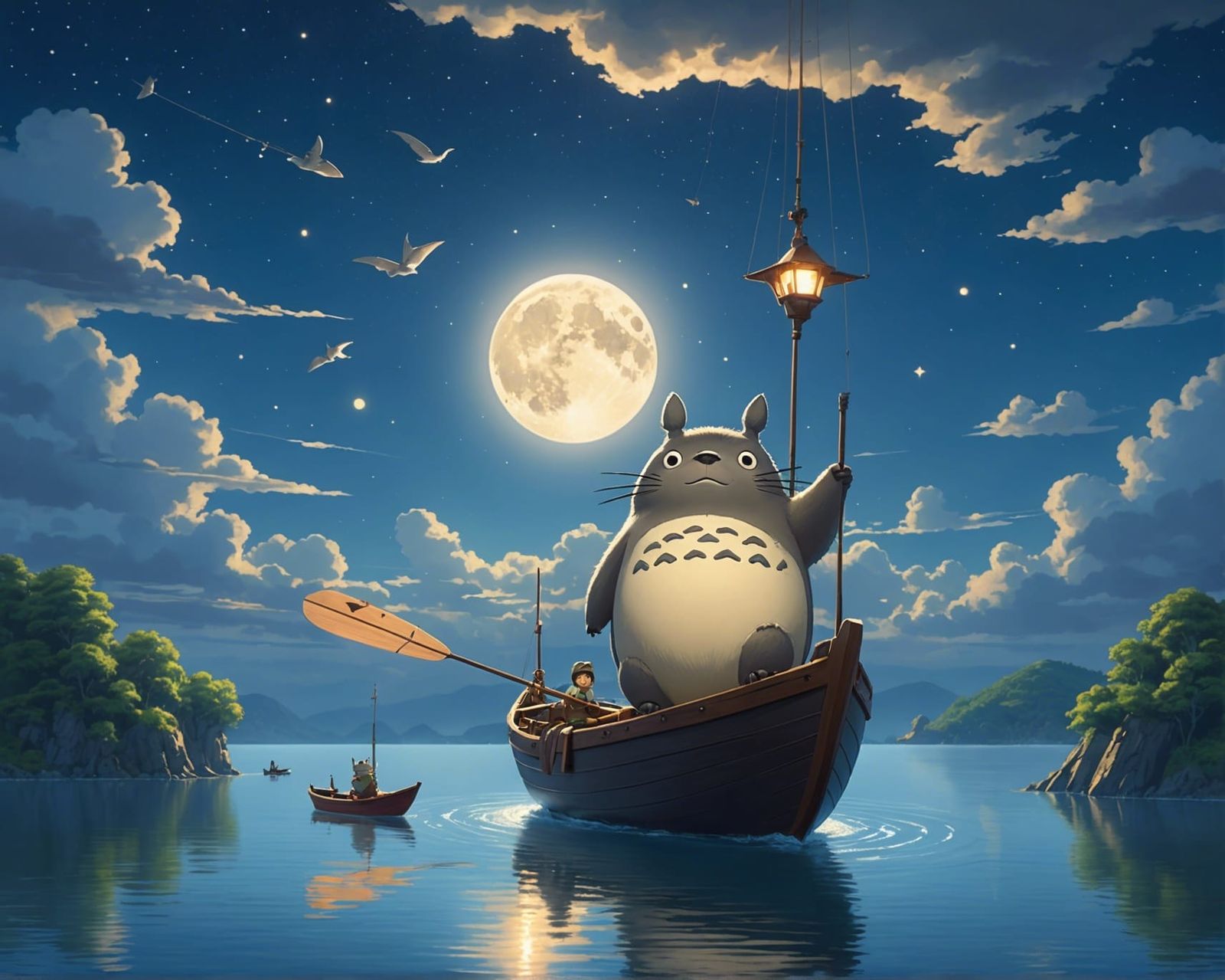 Totoro Fishing for Stars in Flying Boat