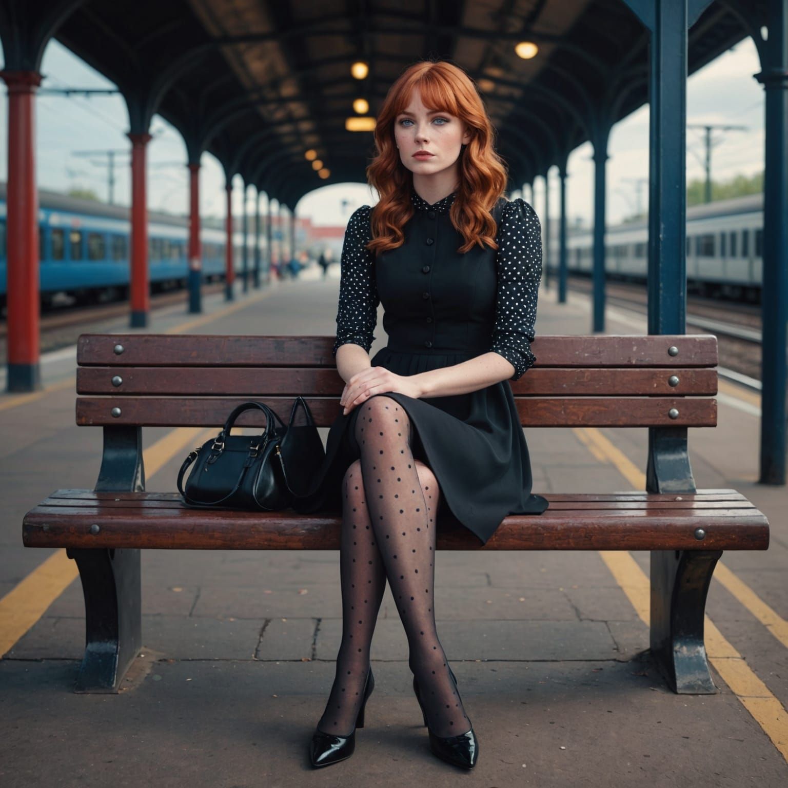 Woman Waiting for Train: Detailed Digital Painting