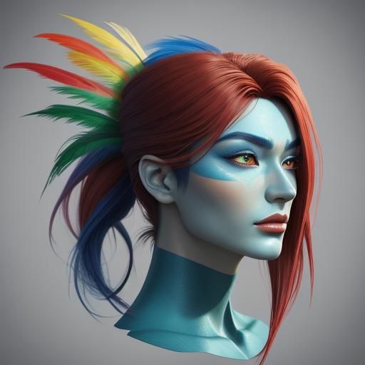 Surreal Abstract Portrait of Asian Man with Sword