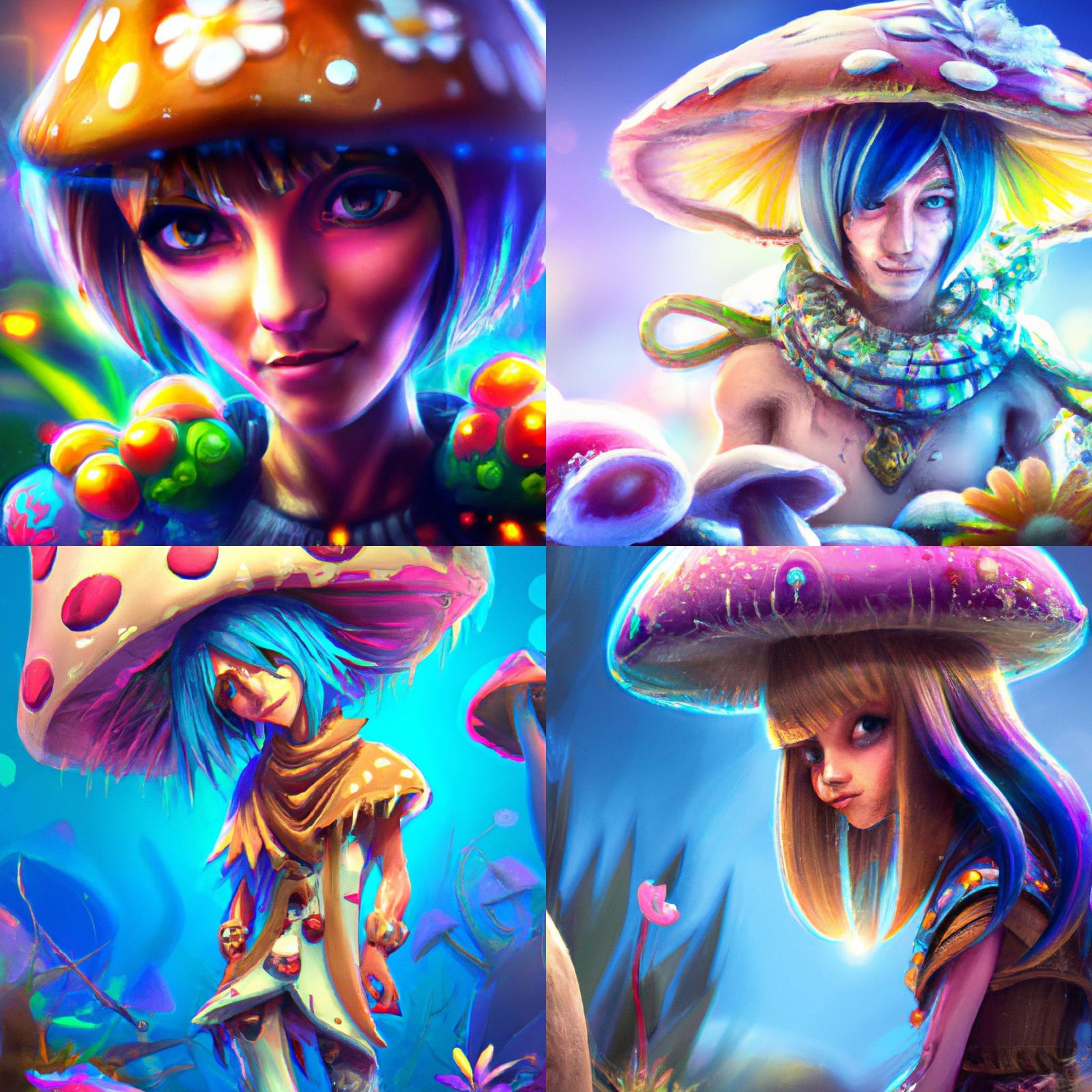 Vibrant Anime Mushroom Man in Watercolor Style