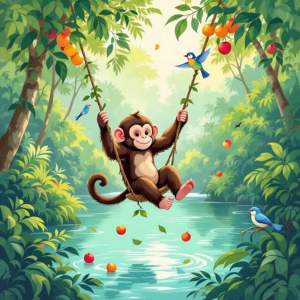 Monkey's Mischief: Jungle Adventure in Pastel Hues