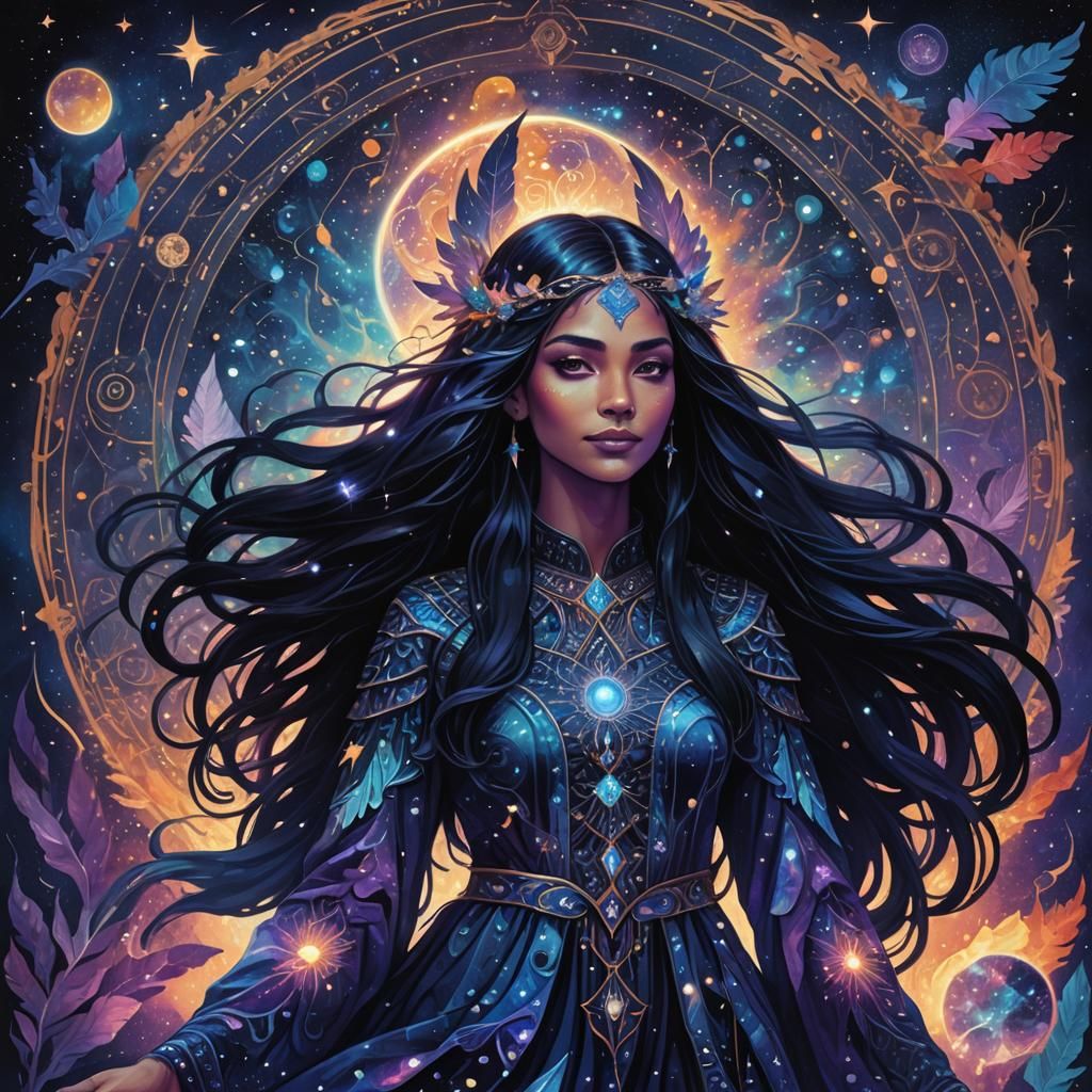 Cosmic Witch Silhouette in Astral Illustration Style