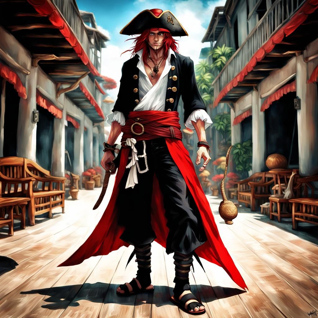 Pirate Shanks The Red holding a strawhat