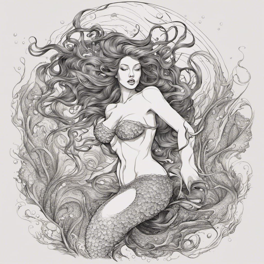 Voluptuous Mermaid Singing Siren Song: Hyperdetailed Art