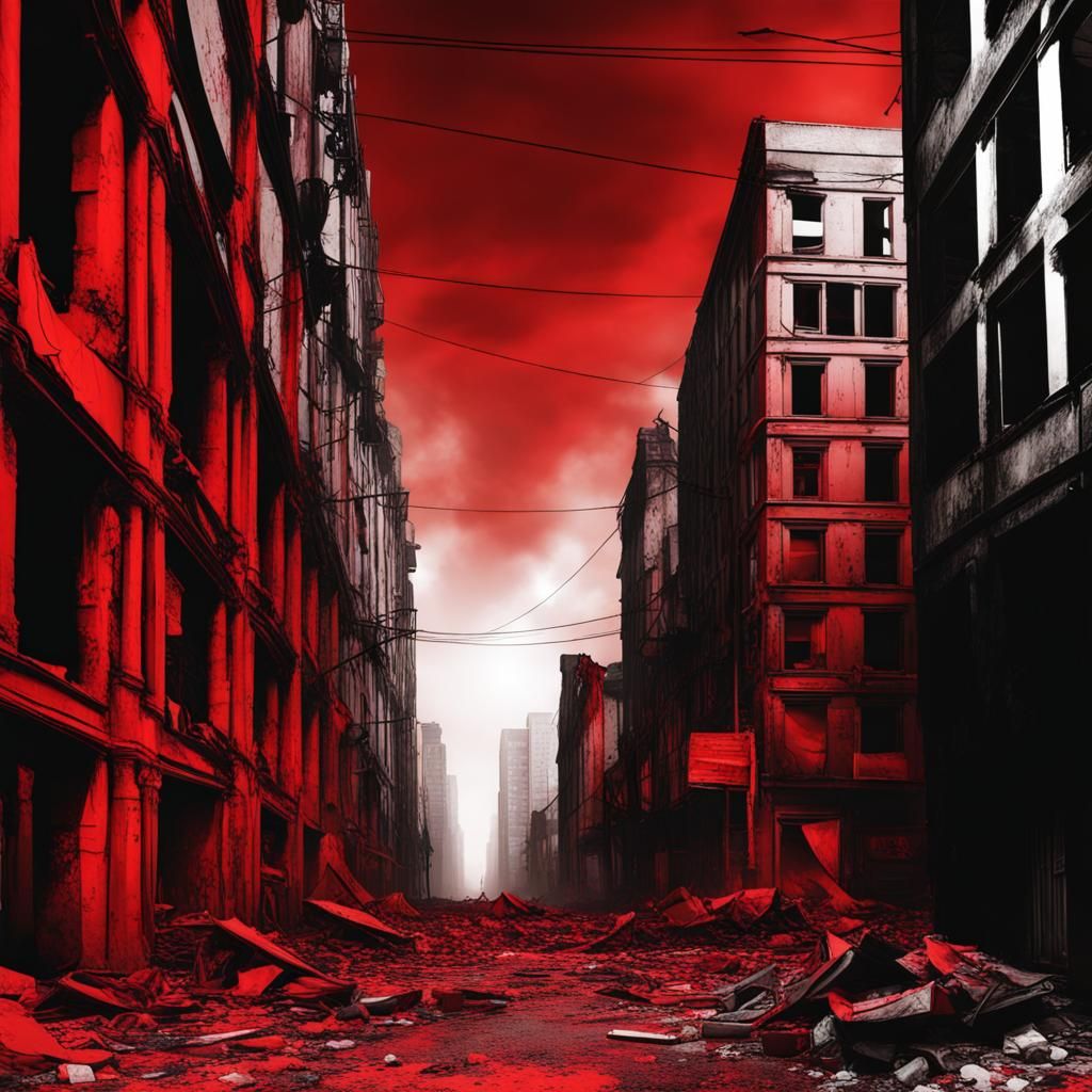 Apocalyptic City Street in Monochrome Red