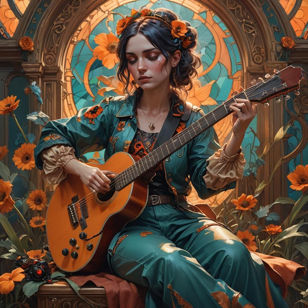 Ladybug Plays Guitar: Detailed Digital Portrait