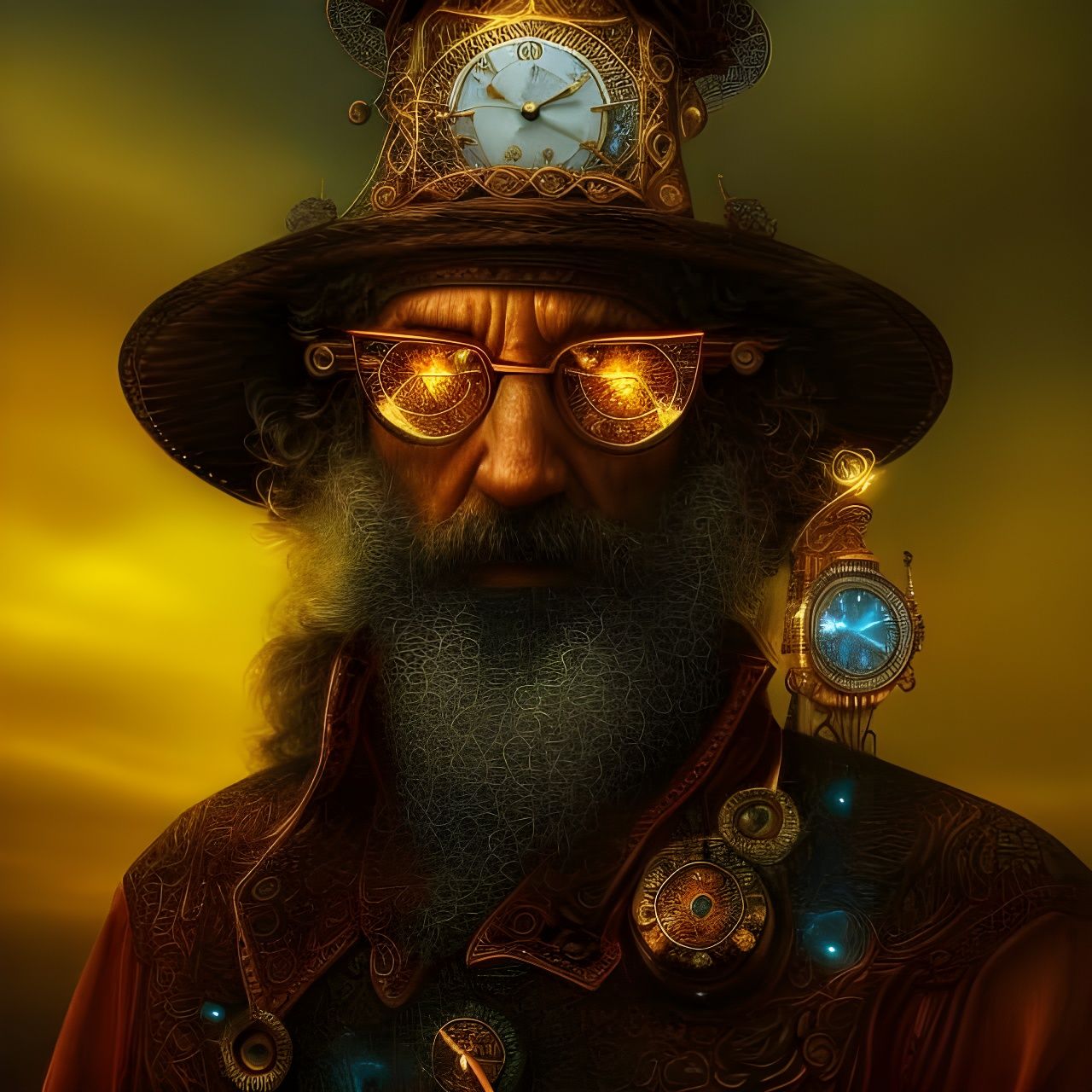 Steampunk Father Time Portrait with Clockwork Head
