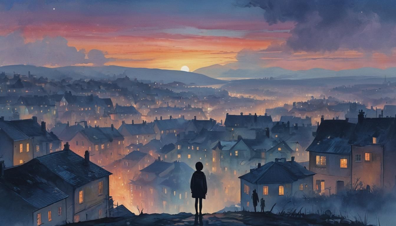 Youthful Silhouette Gazing at Vibrant Dusk Horizon