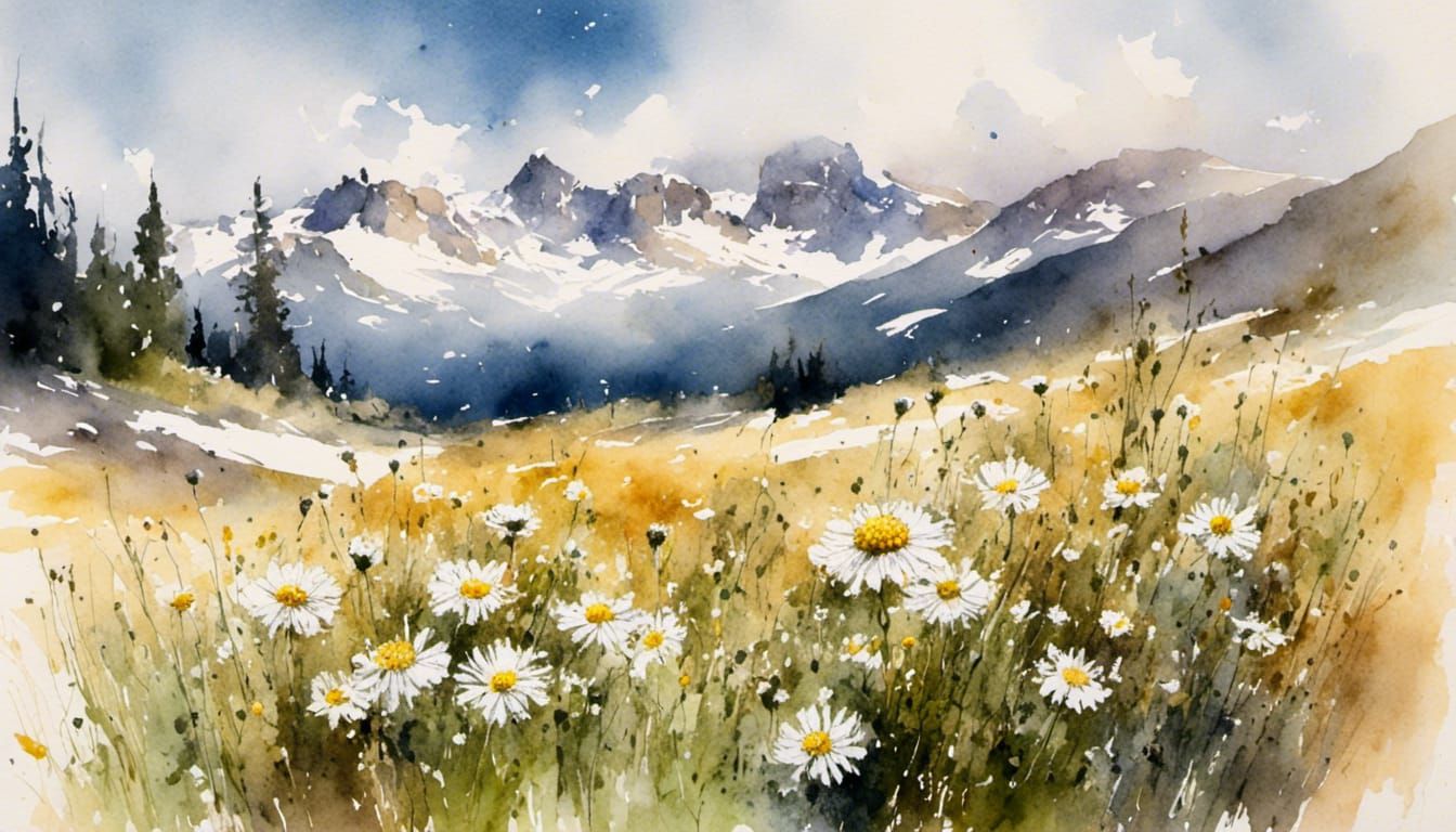 Subalpine Daisies in Watercolor and Ink