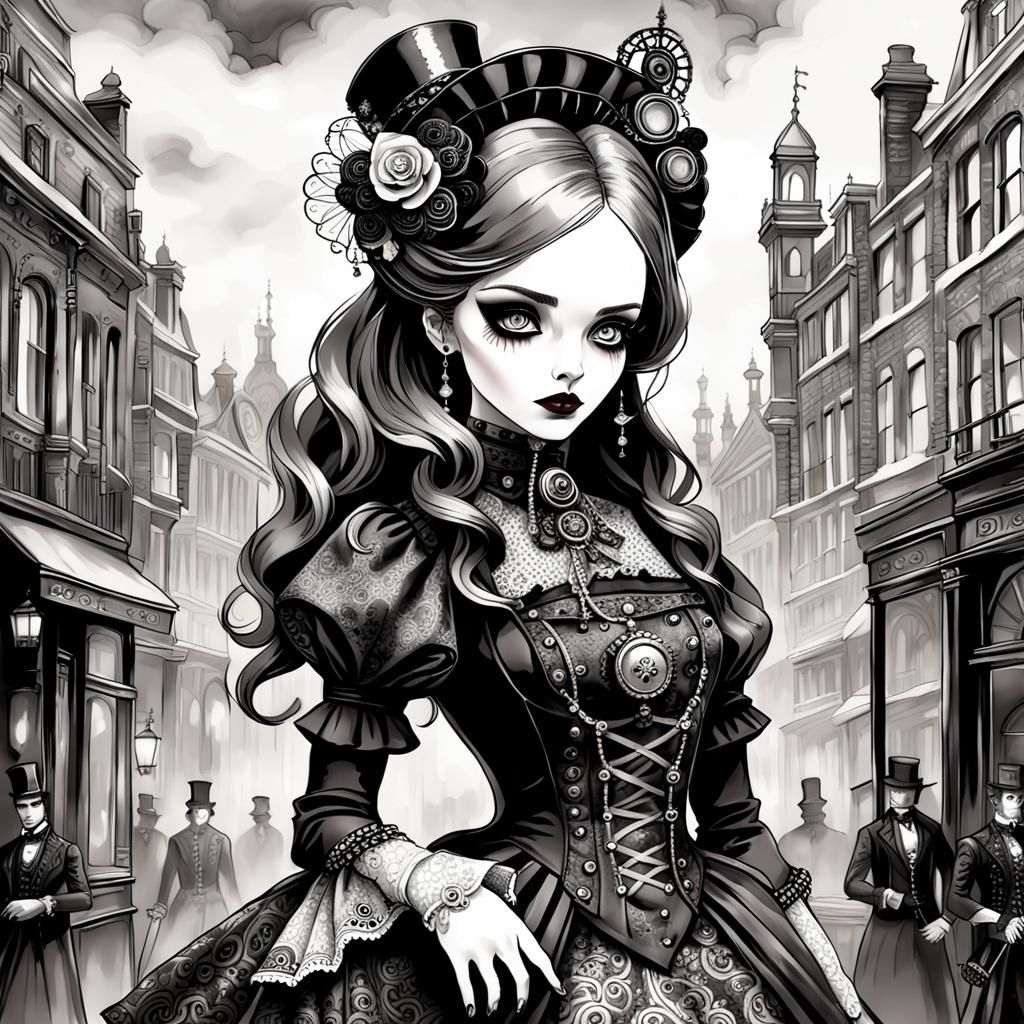 Ethereal Victorian Siren in Gothic Revival Fashion