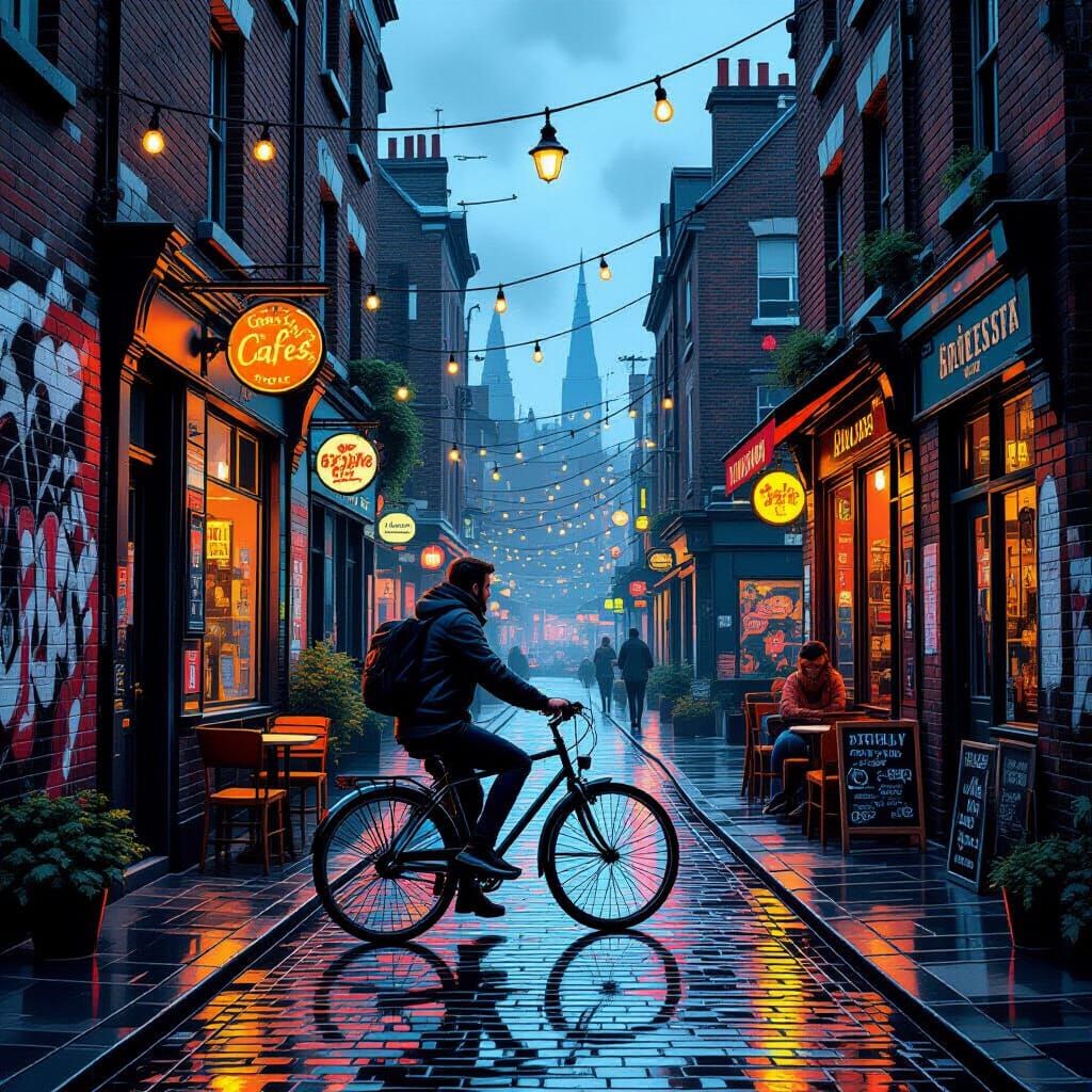 Hipster on Fixie Bike in Shoreditch, Lowbrow Art