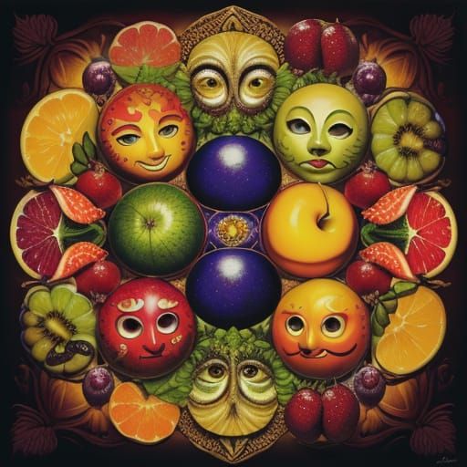 Vibrant Fruit Portraits in a Dreamlike Oil Painting