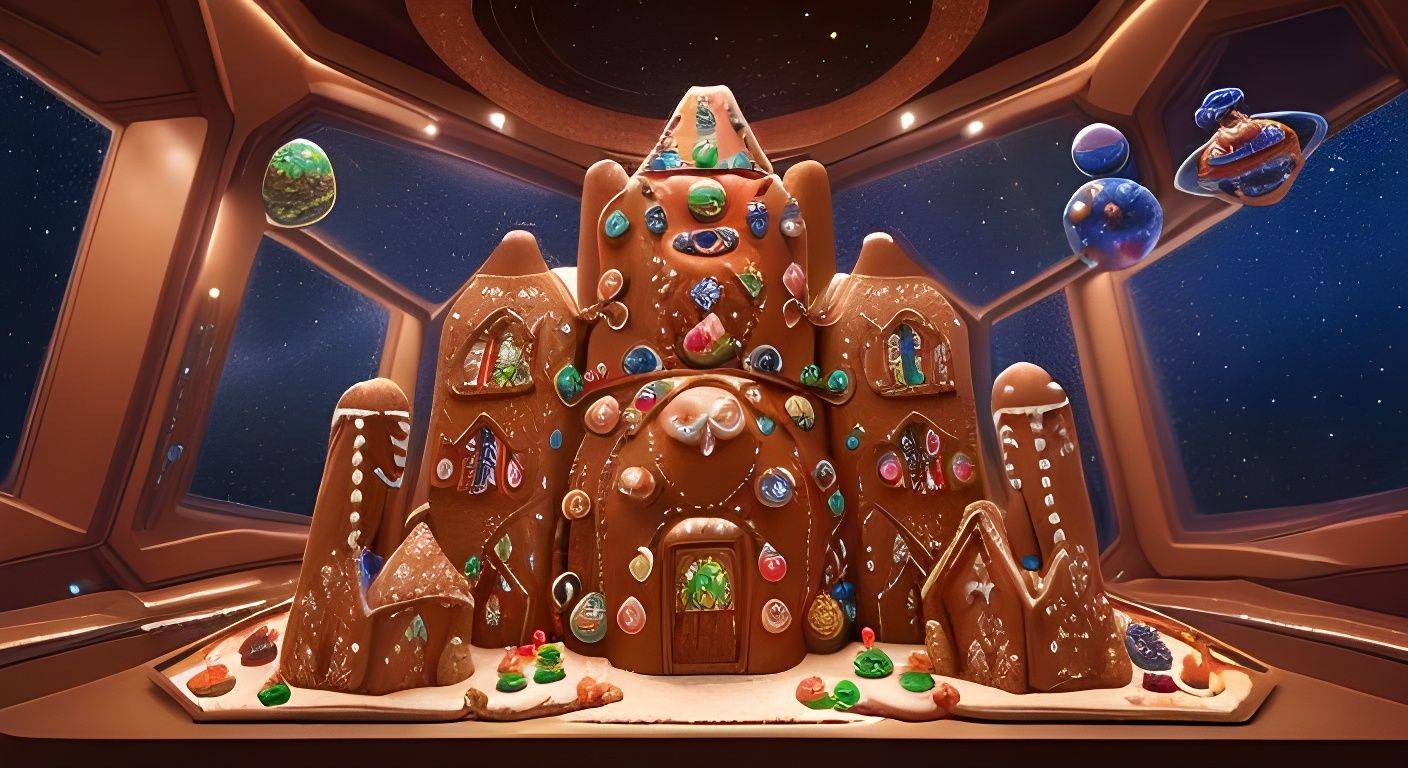 Gingerbread Spaceship Control Room in a Galaxy