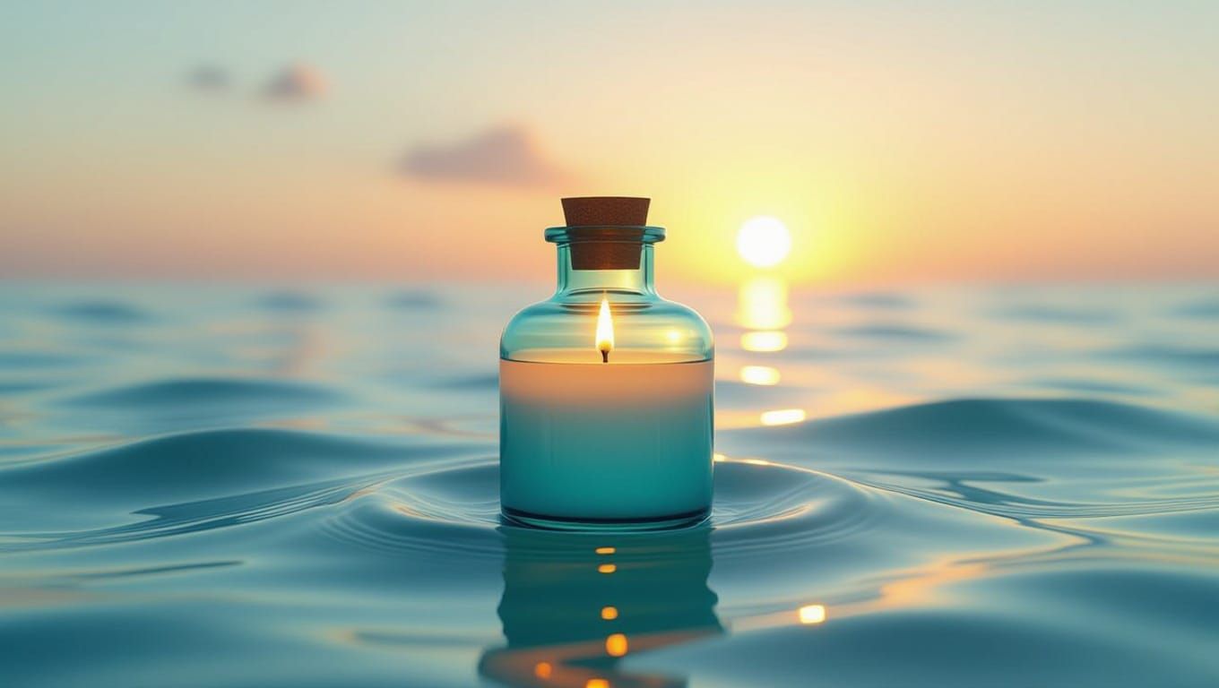 Whimsical Candle at Sea in Dreamy, Ethereal Light