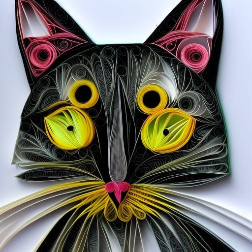 Photorealistic Papercut Cat Sculpture in Quilling Style