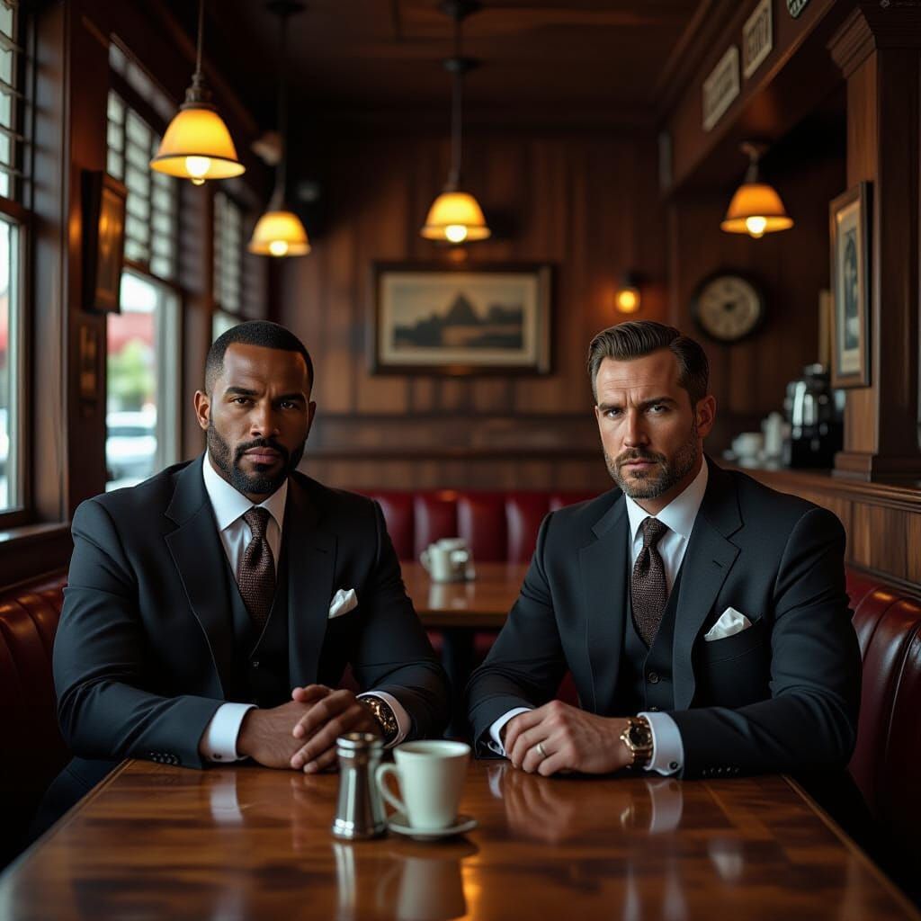 Carl Johnson and Niko Bellic in Suits at Cafe