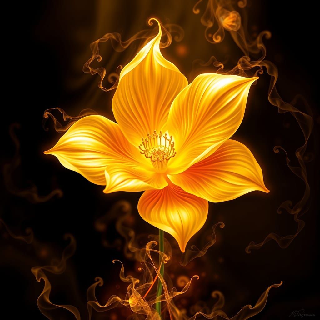 Golden Magical Flower Airbrush Painting
