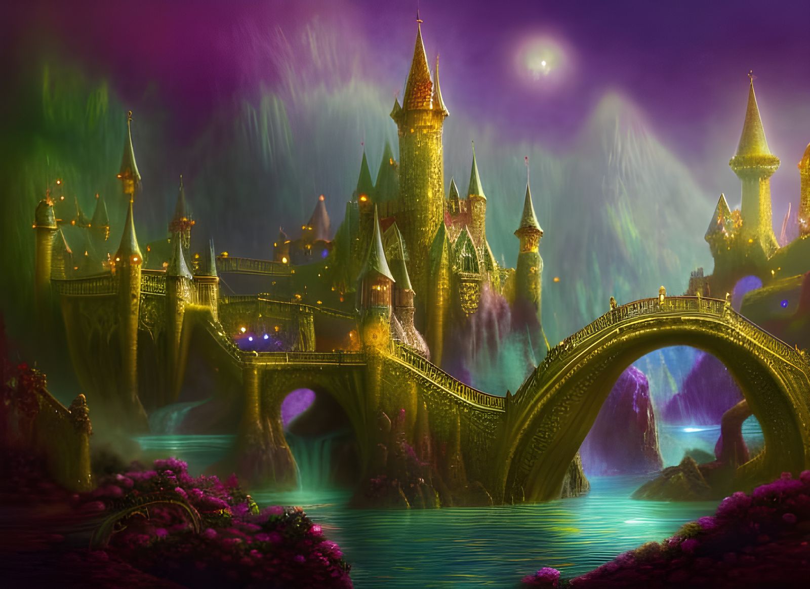 Magical Dwarf Kingdom with Floating Crystals: Digital Painti...
