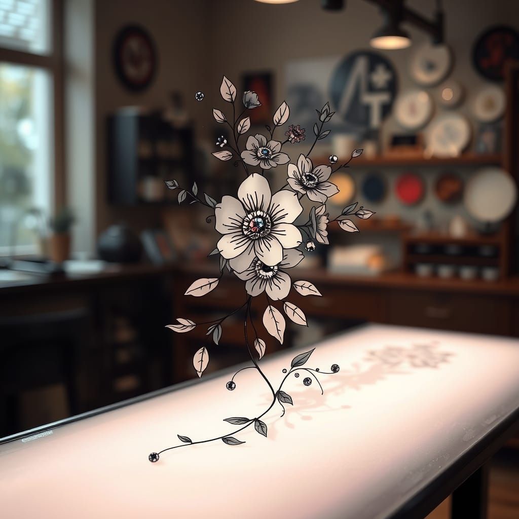Delicate Floral Fine Line Art for Flash Tattoo
