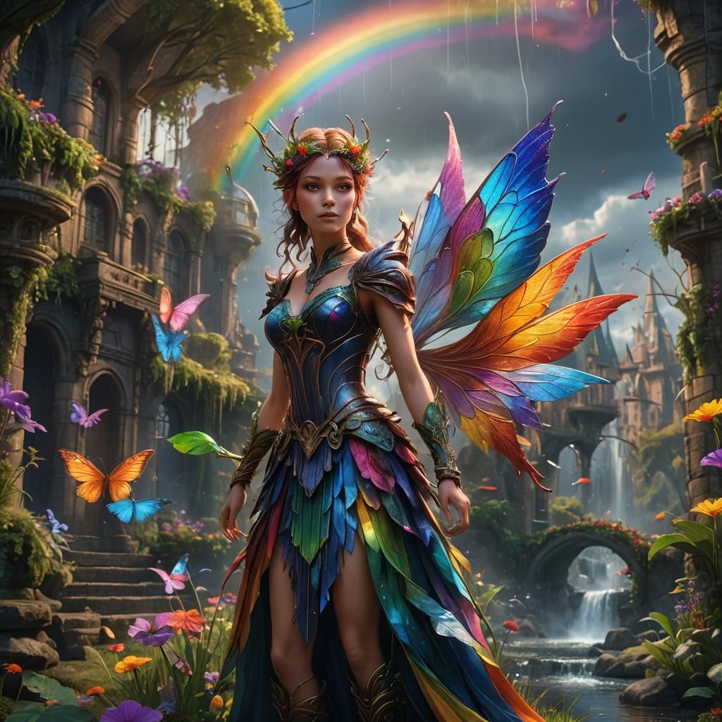 Detailed Rainbow Fairy Fantasy Concept Art