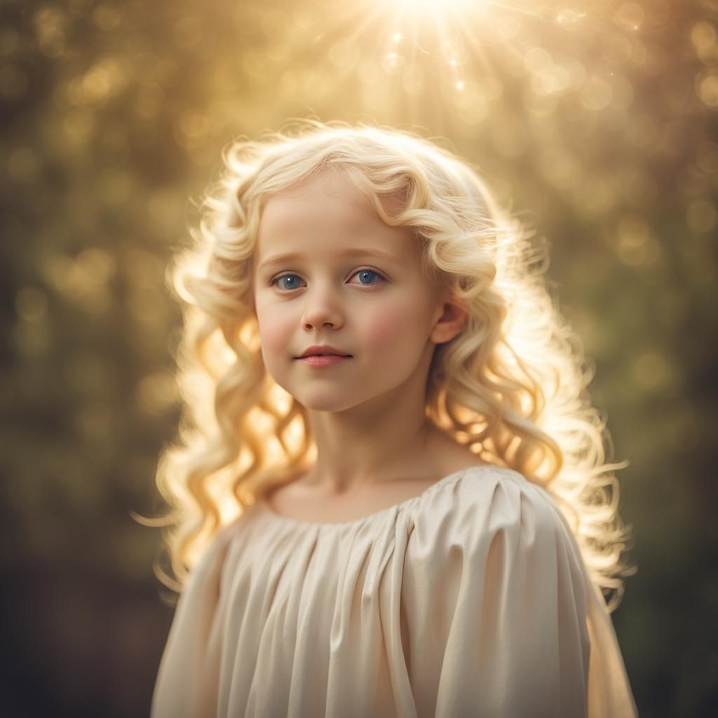 Blond Curly Haired Baby in Antique Cradle