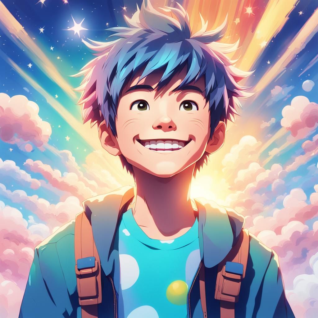 Happy Boy Smiling in Vibrant 3D Anime Art