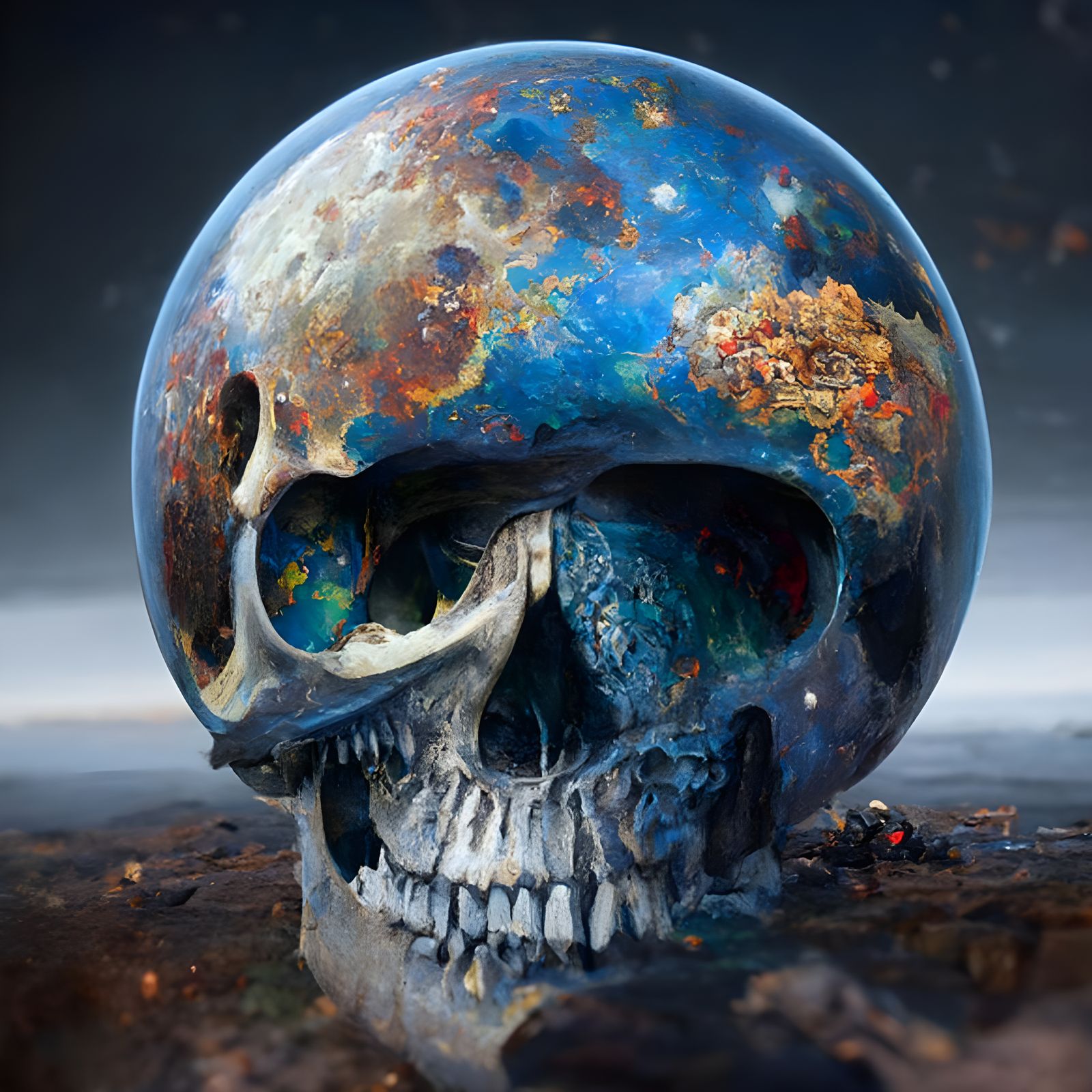 Skull Planet Earth in Dark Fantasy Style
