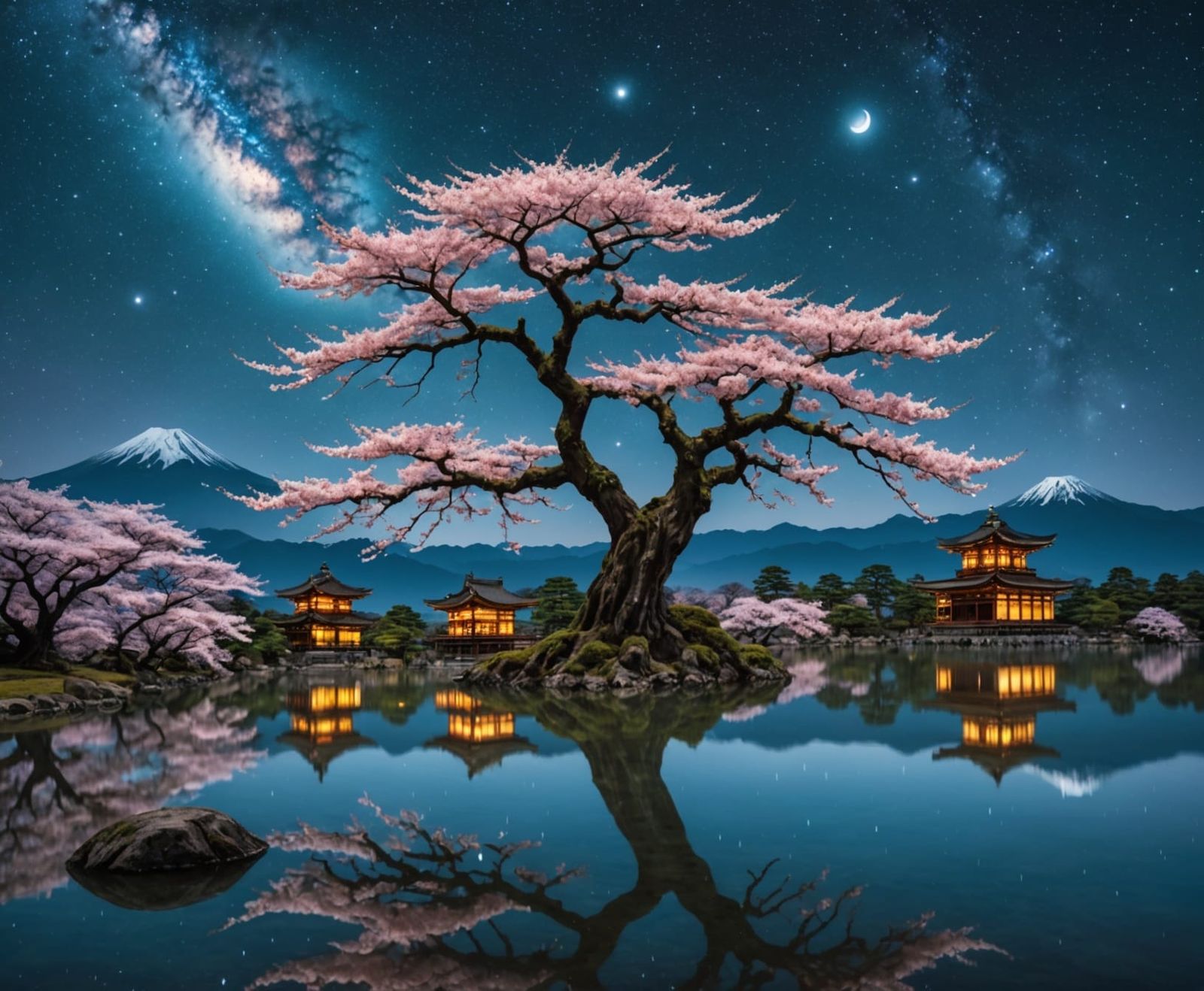 Ancient Sakura Tree Under Cosmic Night Sky