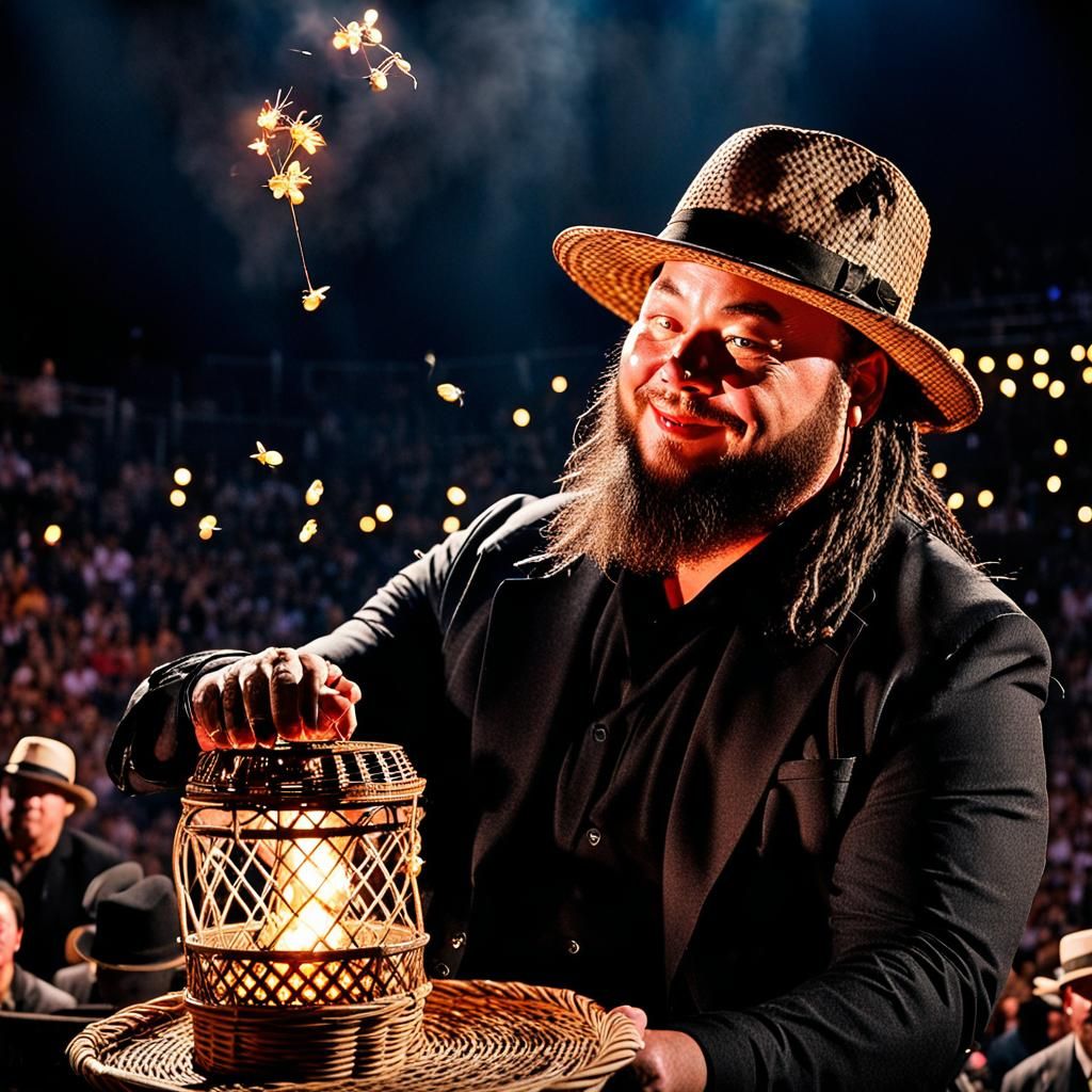 Wrestler with Firefly Lantern in Dark Arena