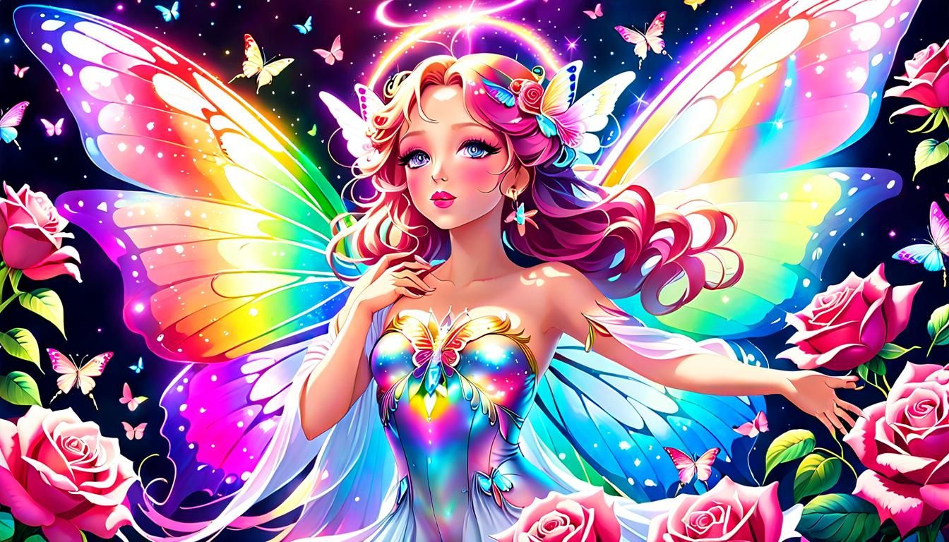 Butterfly Goddess Emerges in Rainbow Hues, Expressionist Sty...