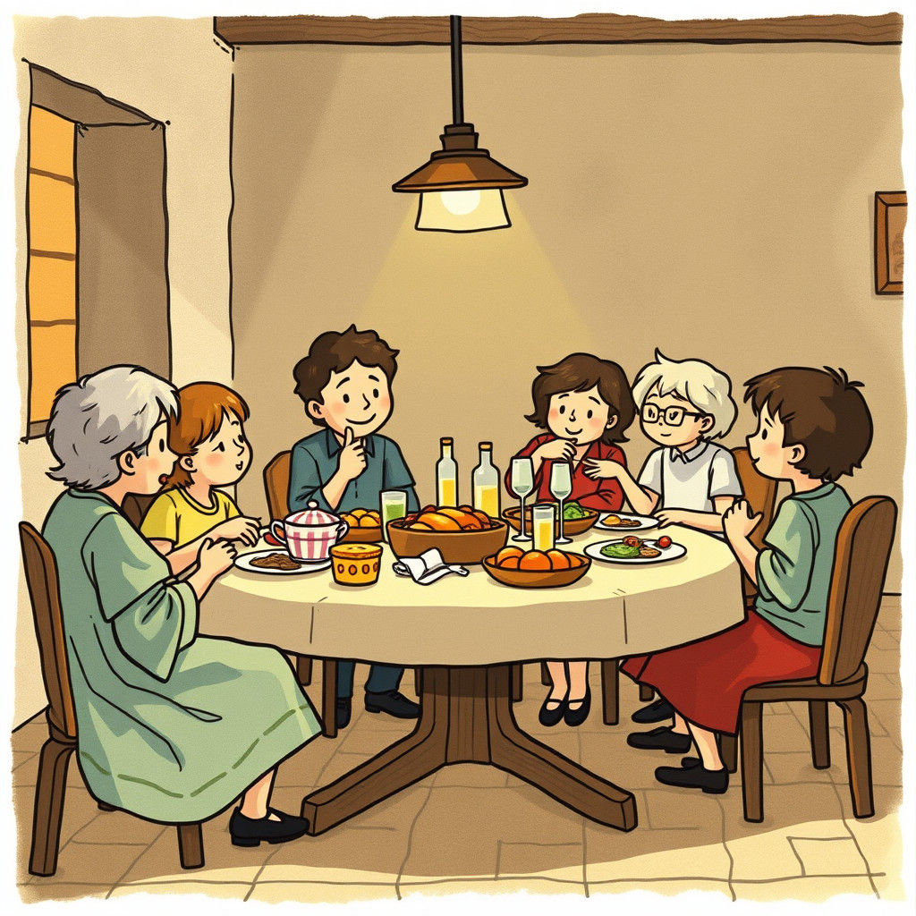 Charming Greek Family Lunch Illustration