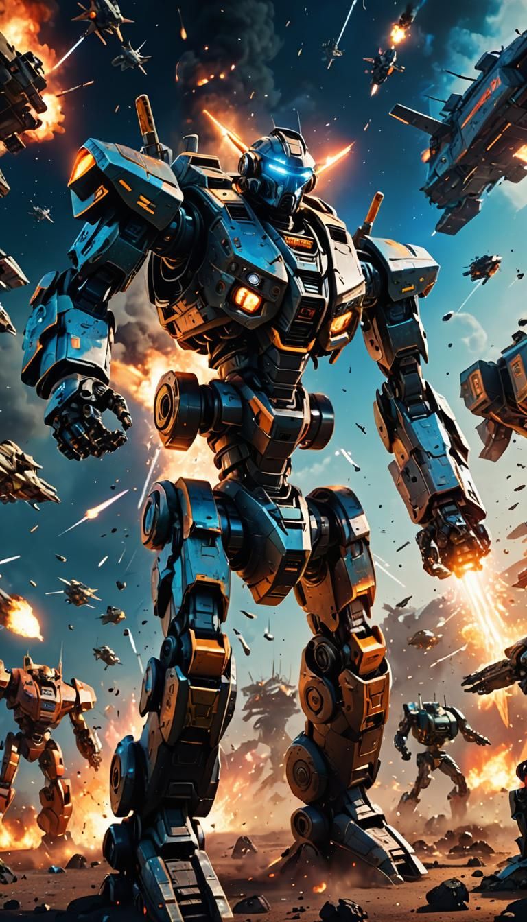 Warrior Robot Defends Base in Epic 3D Battle