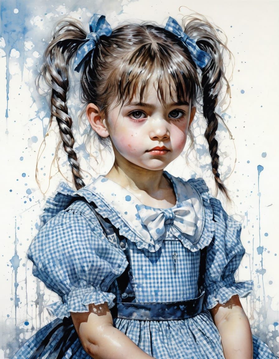 Child in Gingham Dress: Abstract Art with Fine Details