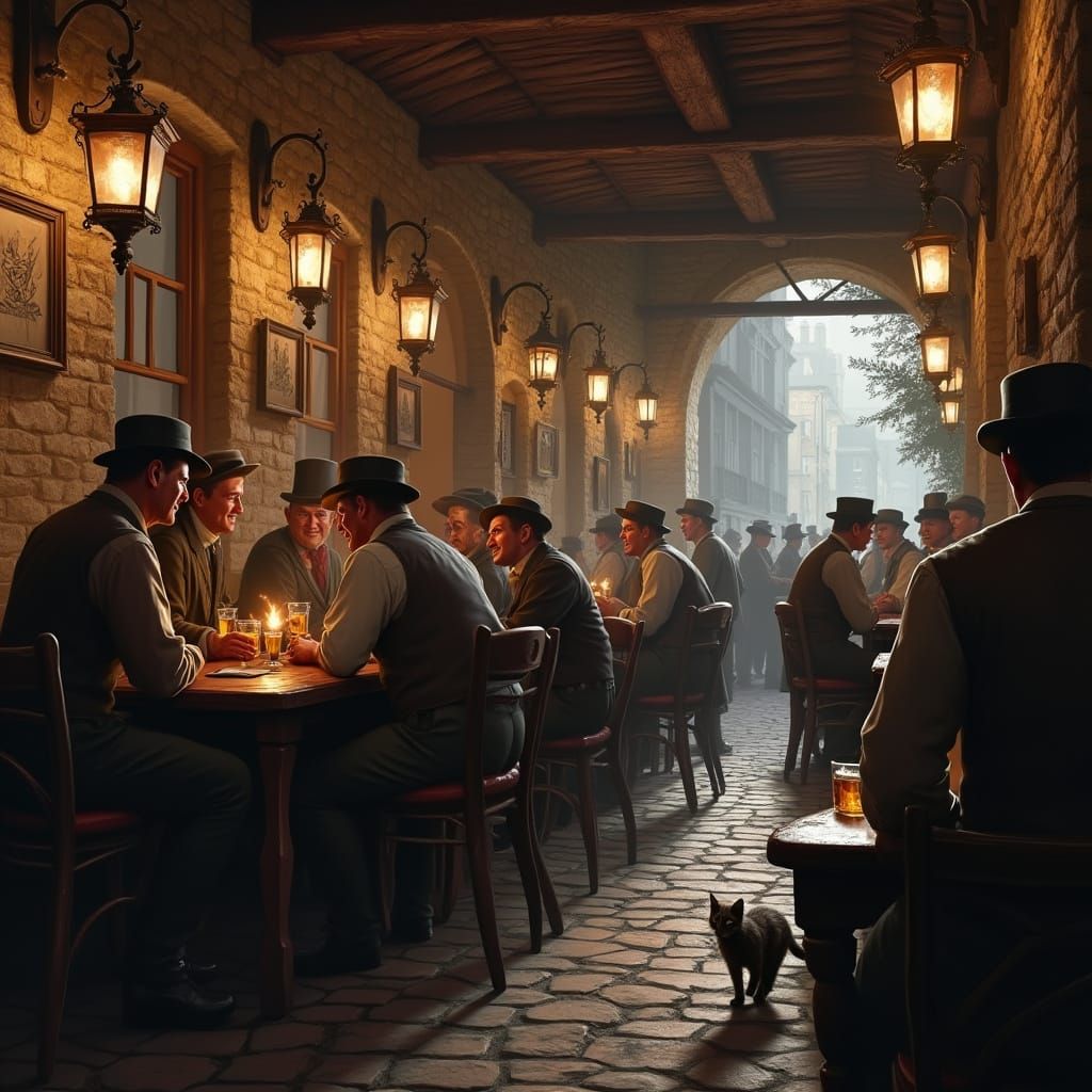 1890s Tavern Scene: Working-Class Patrons Enjoying Camarader...