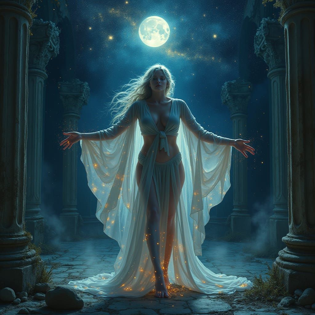 Starlight Sorceress in Gothic Ruins: Art Nouveau