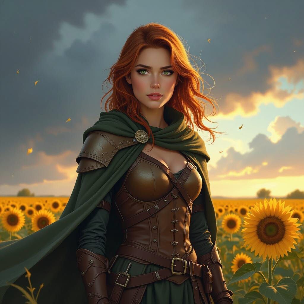Nature Witch in Sunflower Field, Fantasy Art