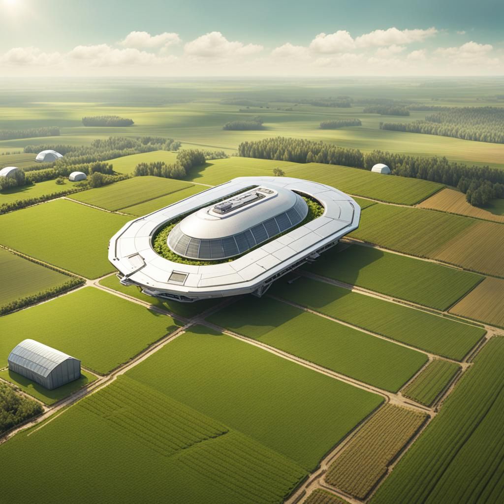Rectangular Spaceship Hovers Over Sunny Farm