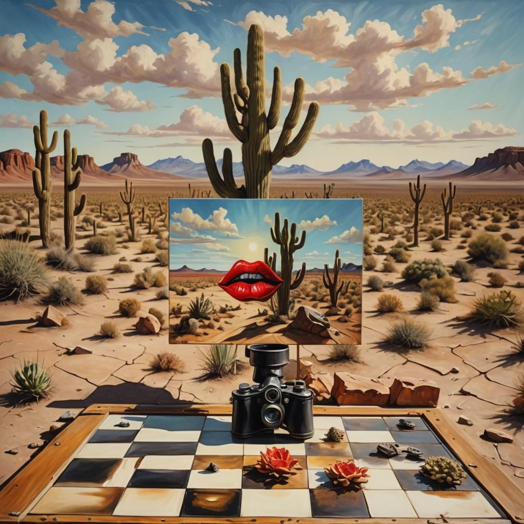 Surreal Desert Chess Game in Salvador Dali Style