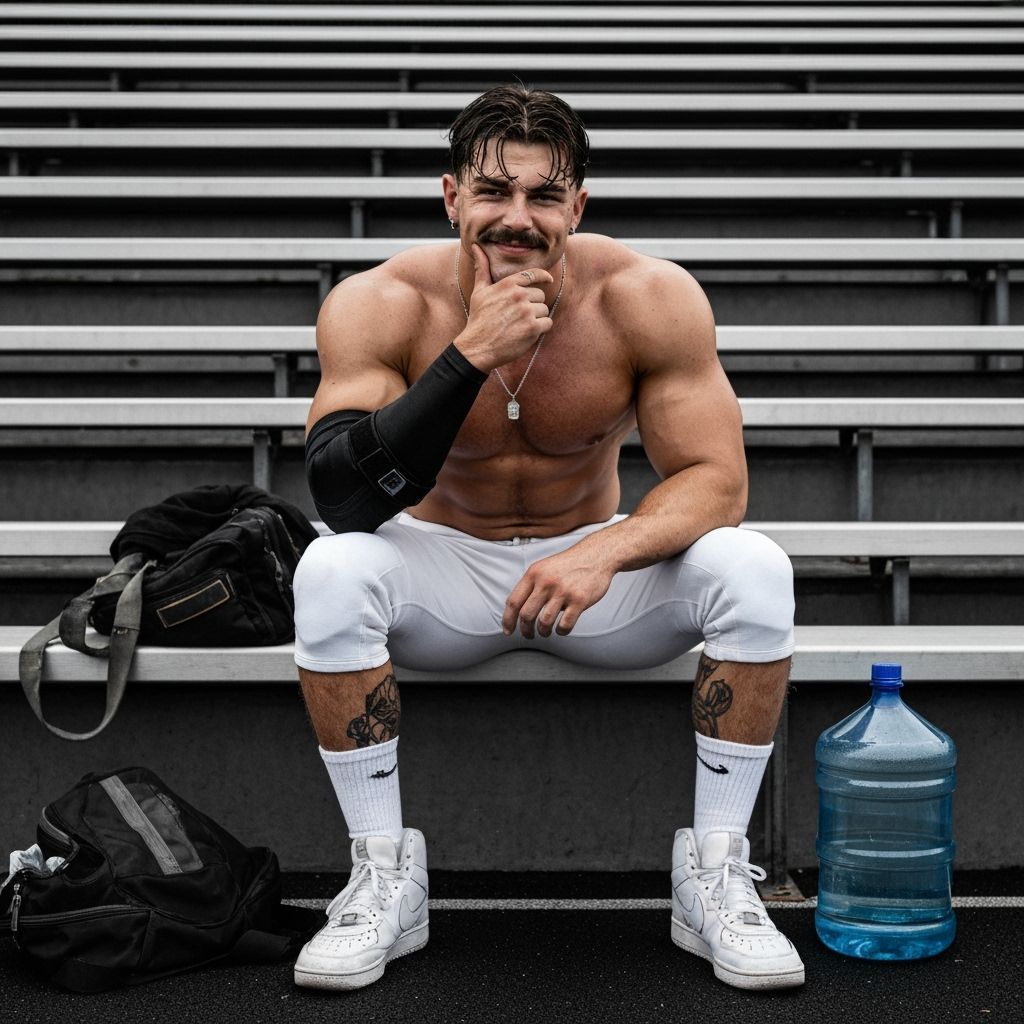 Muscular Young Man in Sports Stands