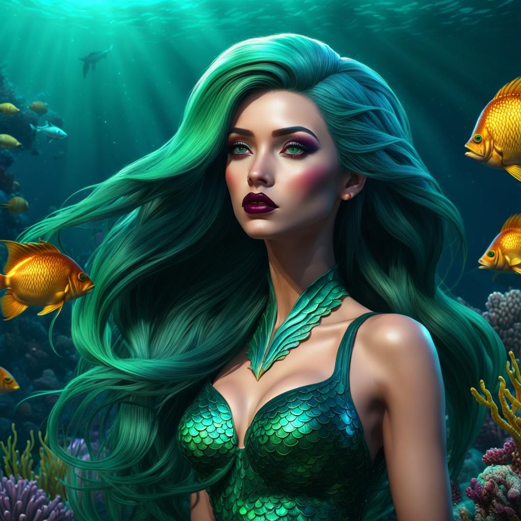 Beautiful Mermaid in an Undersea Scene
