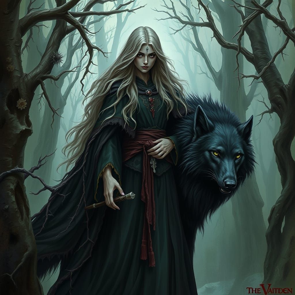 Regal Witch in Gothic Forest Attire