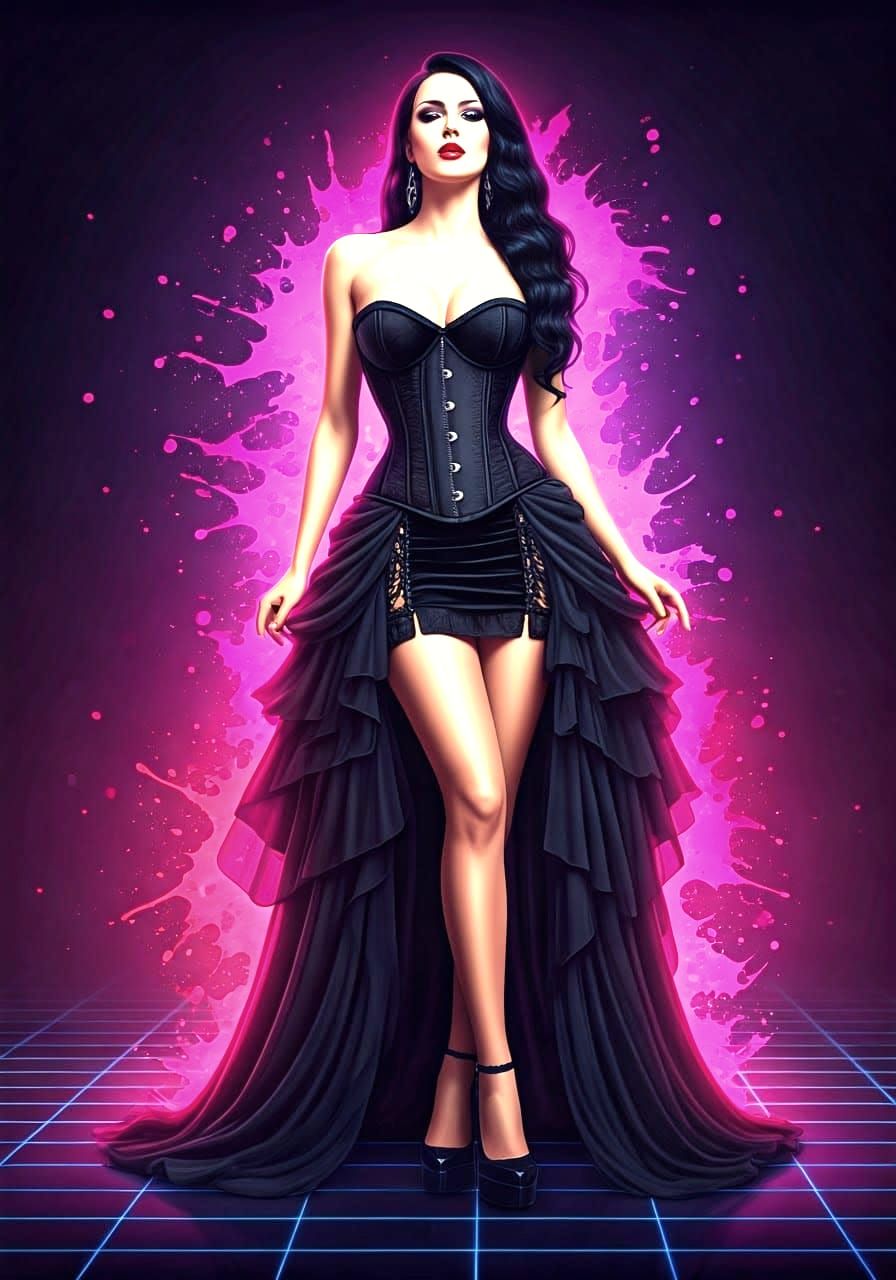 Neo-Goth Pin-Up Beauty in Corset and Chiffon